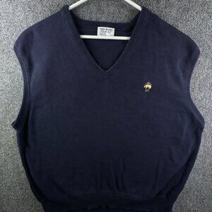 VTG Brooks Brothers Golf Vest Large USA Made Sleeveless Knit All Cotton Blue